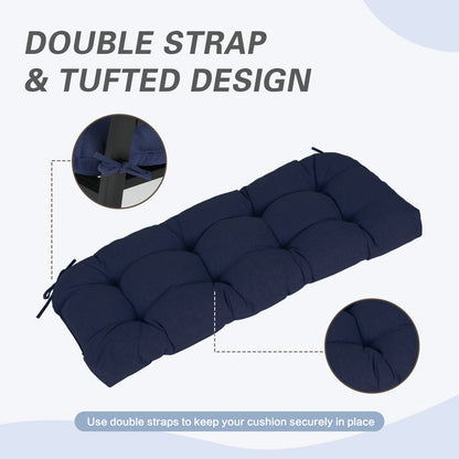Outdoor Polyester Tufted Bench Cushion, Water & Fade Resistant, Dark Blue - Aoodor 