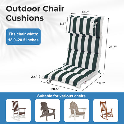 47x21x2.4 inch High Back Patio Chair Cushions with Headrest, Multi-Section, Green Stripe