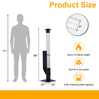 56 Inch Patio Pellet Heater Outdoor Smokeless Wood Pellet Burning Flame with Rain Cap and Viewing Window