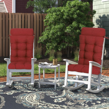 Tufted Outdoor High Back Rocking Chair Cushion Set of 2, Red