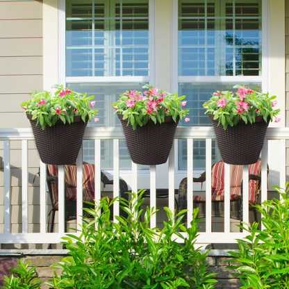 12 inch Balcony Rattan Railing Planter Box with Adjustable Brackets - Set of 4 - Aoodor 