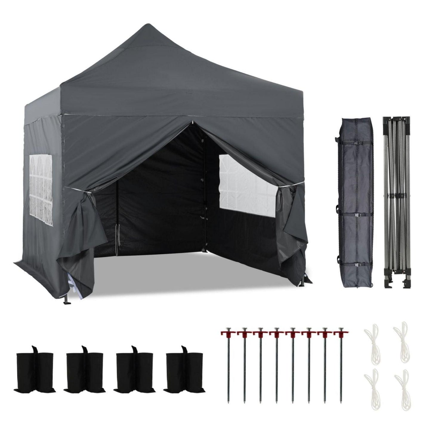 10x10 ft. Pop Up Canopy Tent with Windows Sidewalls and Wheeled Bag - Aoodor 