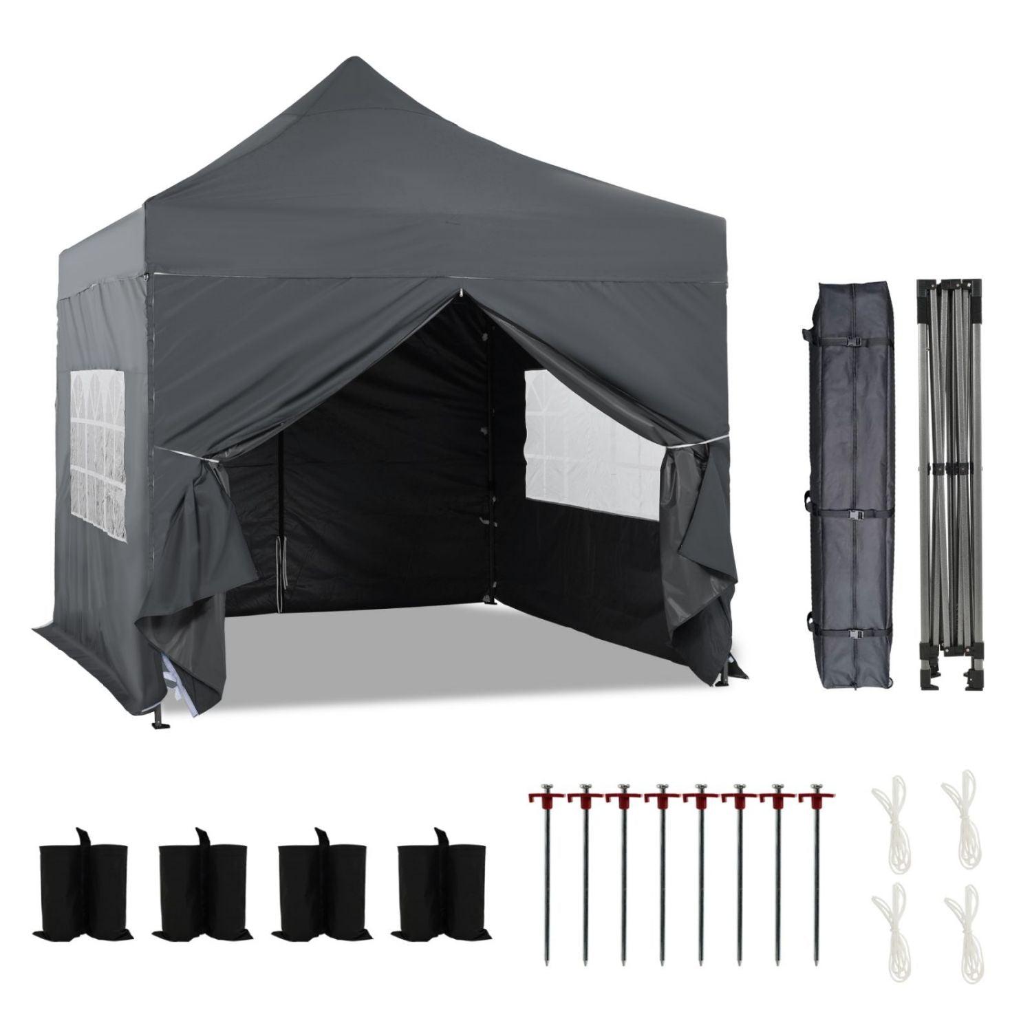 10x10 ft. Pop Up Canopy Tent with Windows Sidewalls and Wheeled Bag - Aoodor 