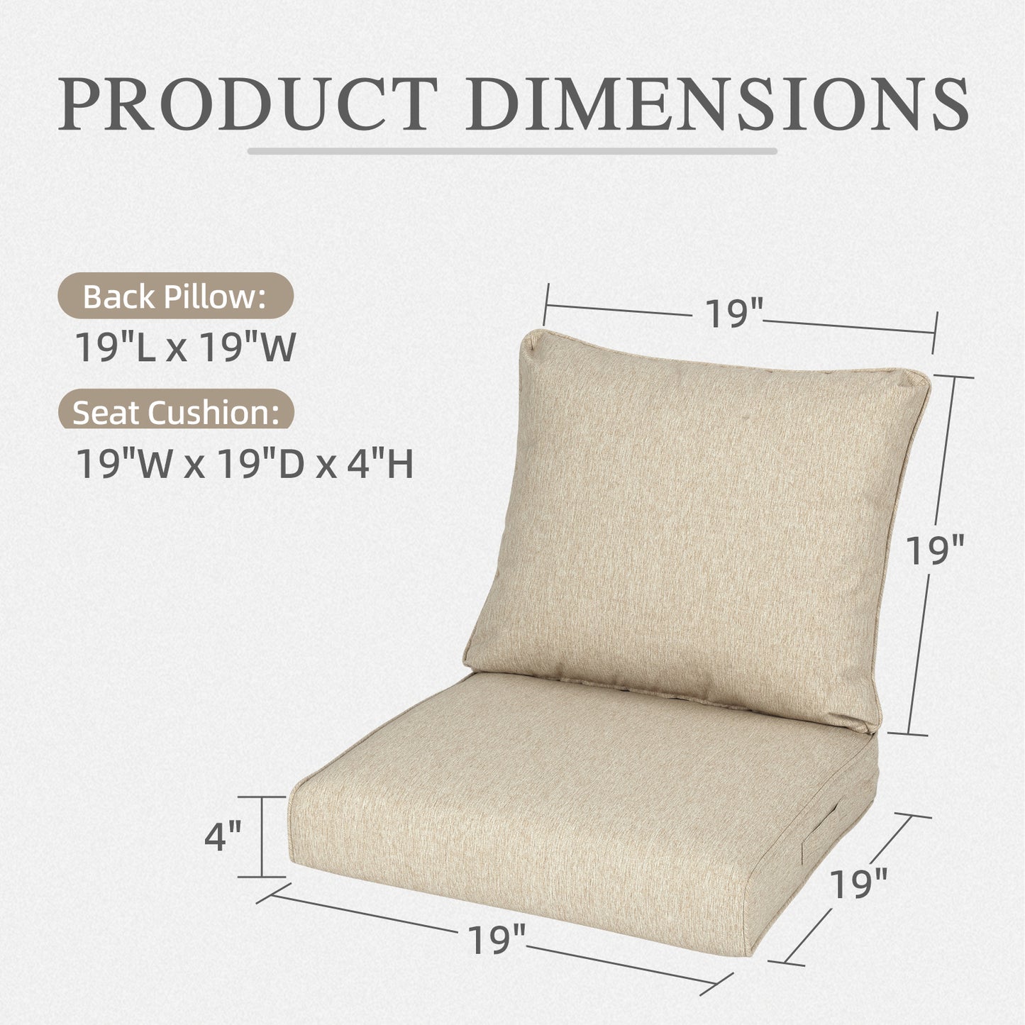 Outdoor Deep Seat Cushion Set, Waterproof Patio Chair Cushions, Brown