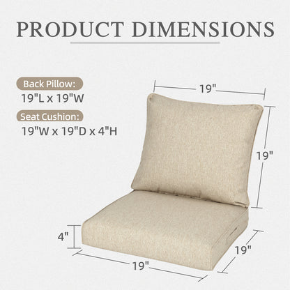 Outdoor Deep Seat Cushion Set, Waterproof Patio Chair Cushions, Brown
