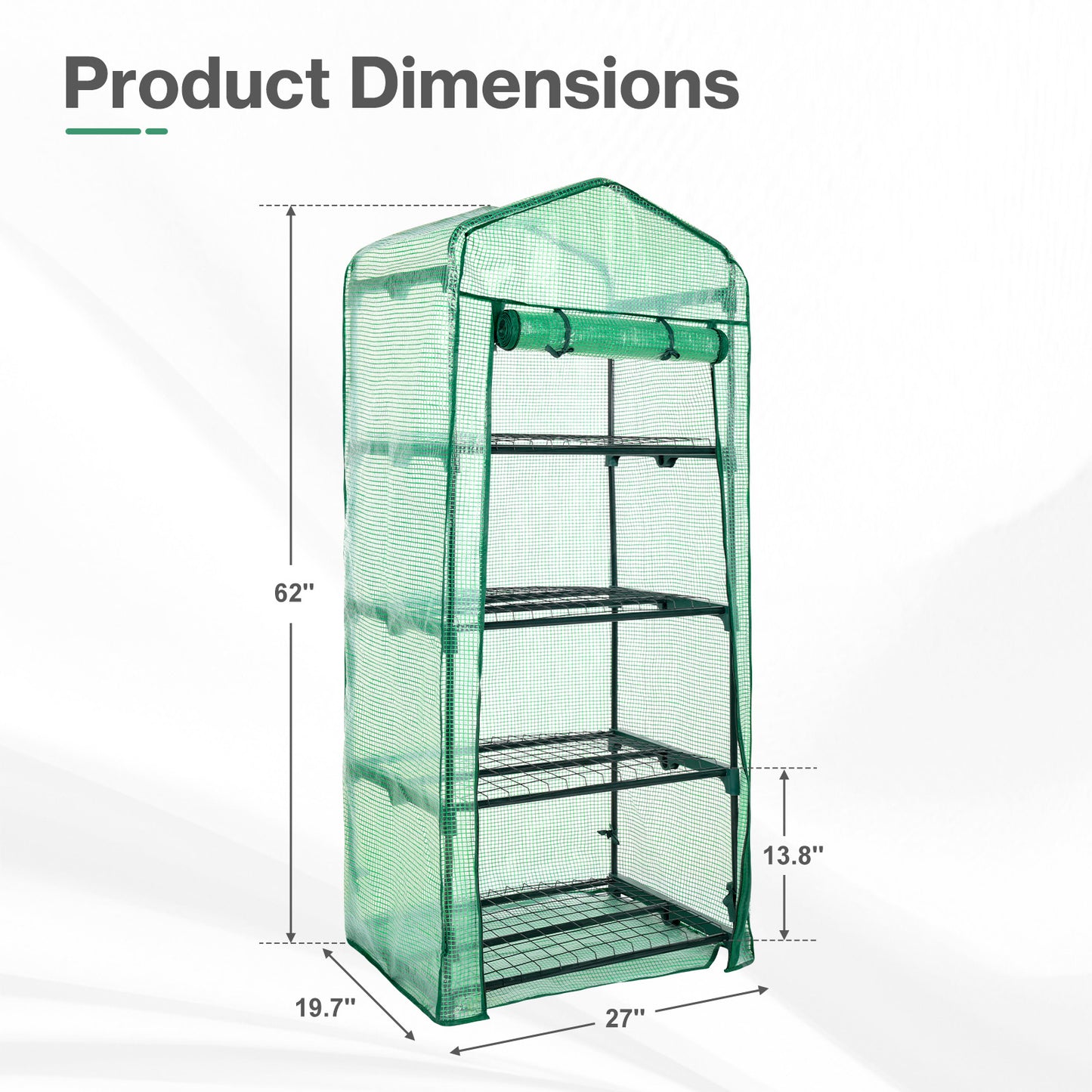 4 Tier Upgrade Greenhouse with Protective PE Base, Green - Aoodor 