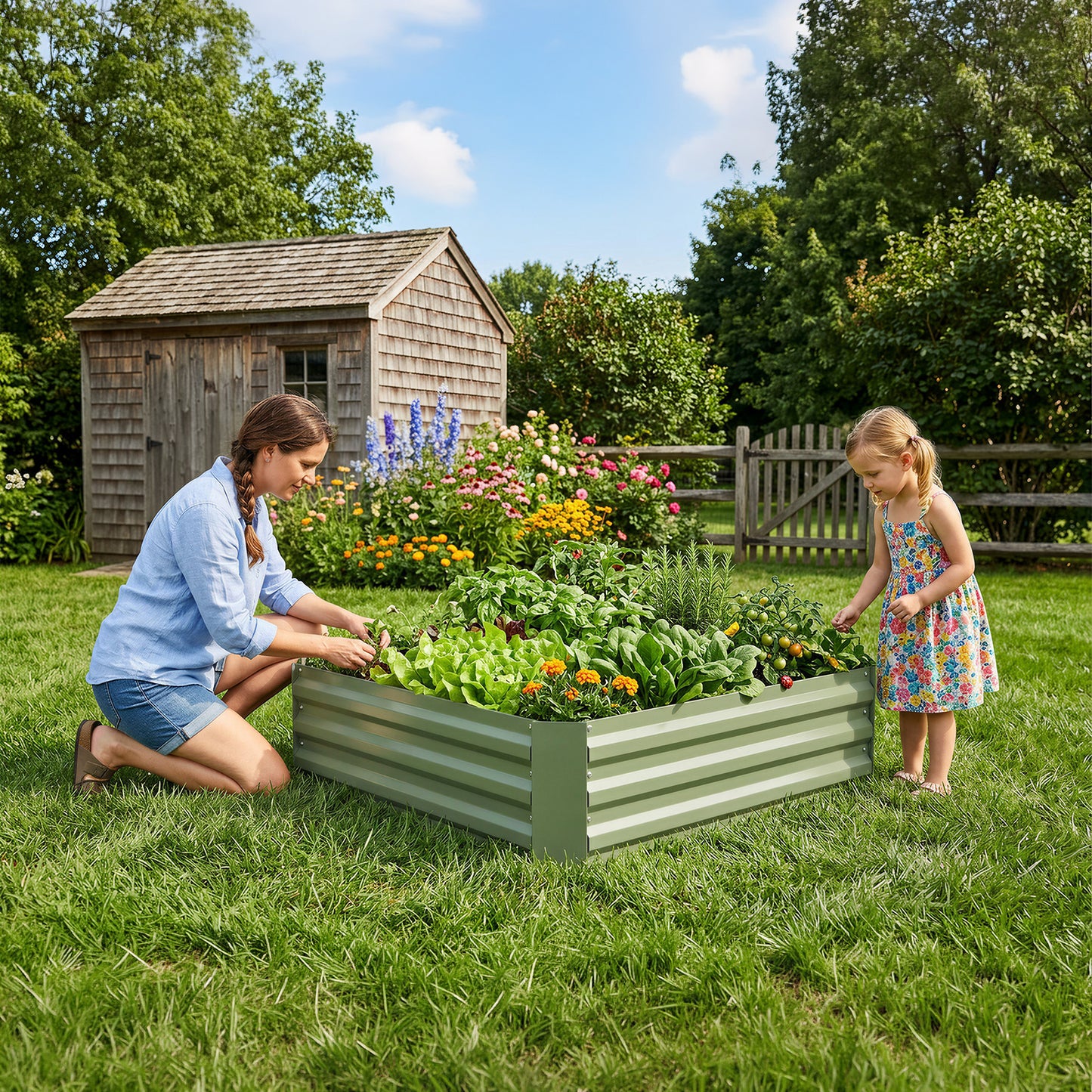 2-Pack 11" Tall Metal Raised Garden Bed, Galvanized Steel Planter Box - 3'x3'