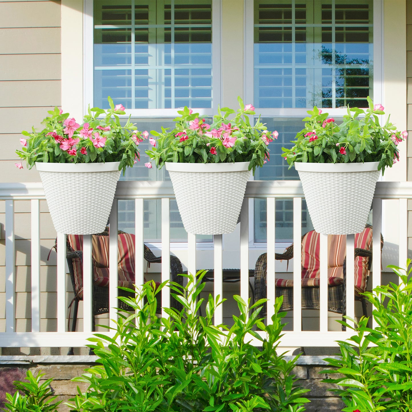 12 inch Balcony Rattan Railing Planter Box with Adjustable Brackets - Set of 4 - Aoodor 