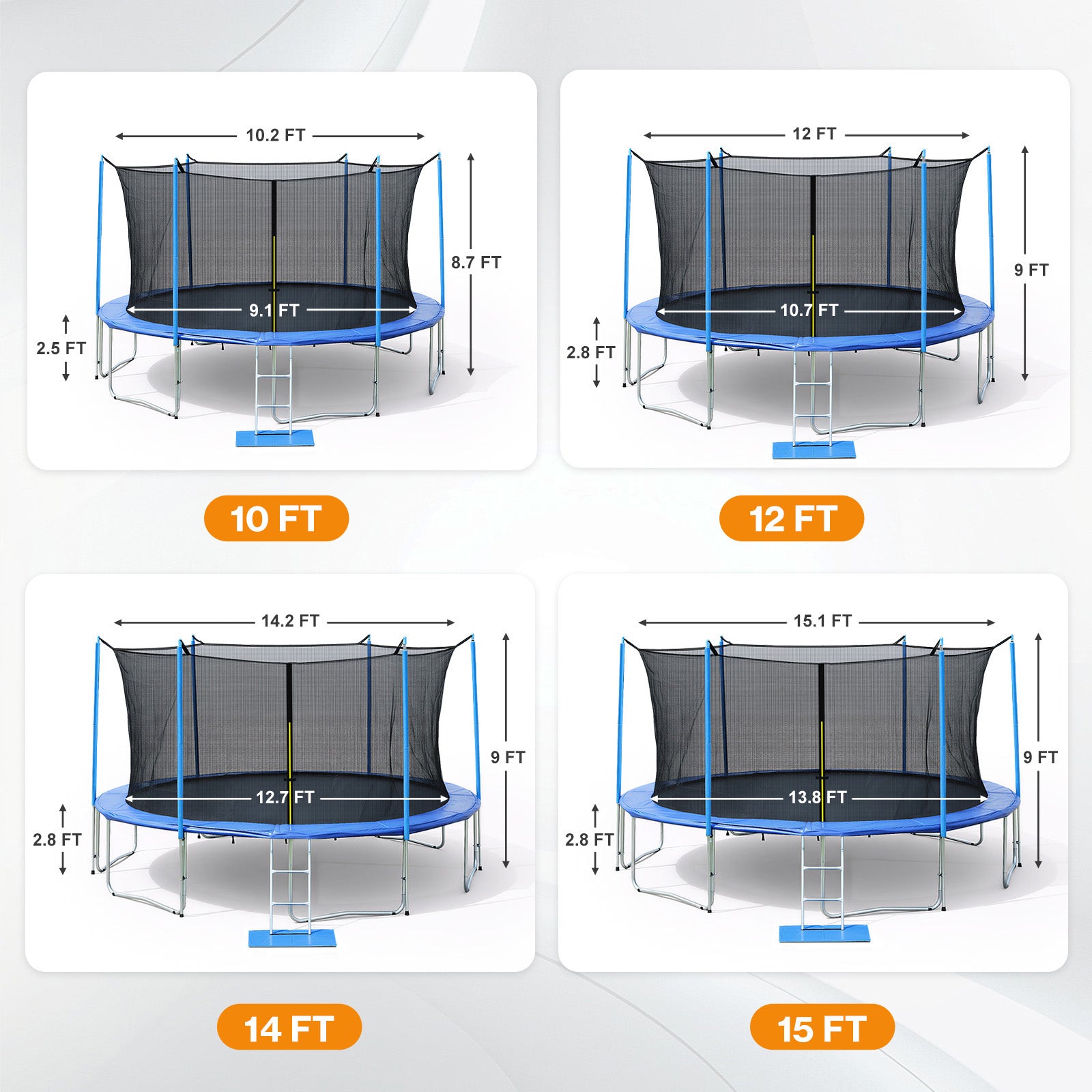 Outdoor Trampoline, Recreational Trampoline with Enclosure Inner-Safety Net and Ladder for Kids - Aoodor 
