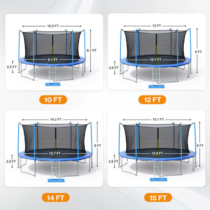 Outdoor Trampoline, Recreational Trampoline with Enclosure Inner-Safety Net and Ladder for Kids - Aoodor 