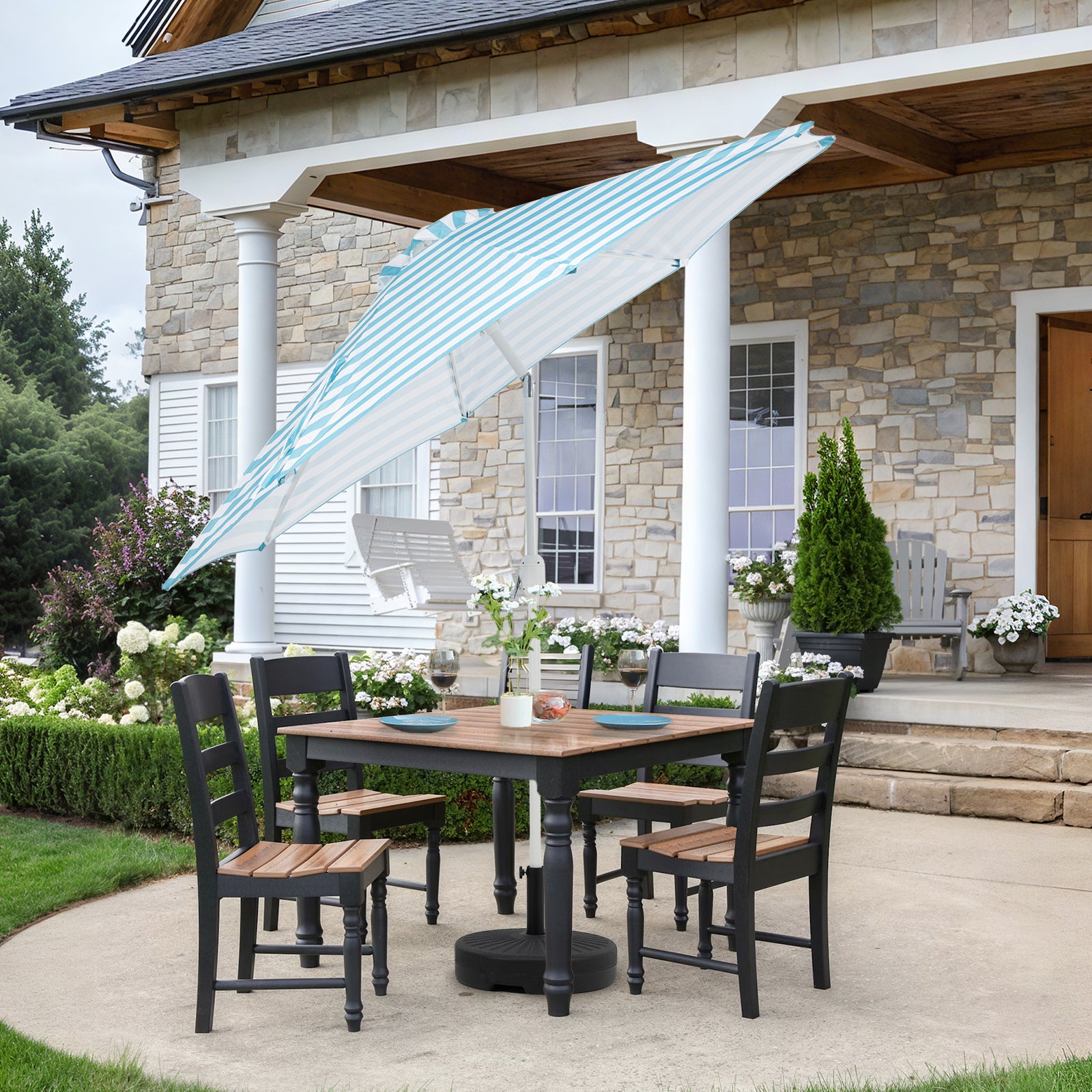 9 ft. Outdoor Patio Market Umbrella with 8 Sturdy Ribs, Push Button Tilt and Crank - Aoodor 
