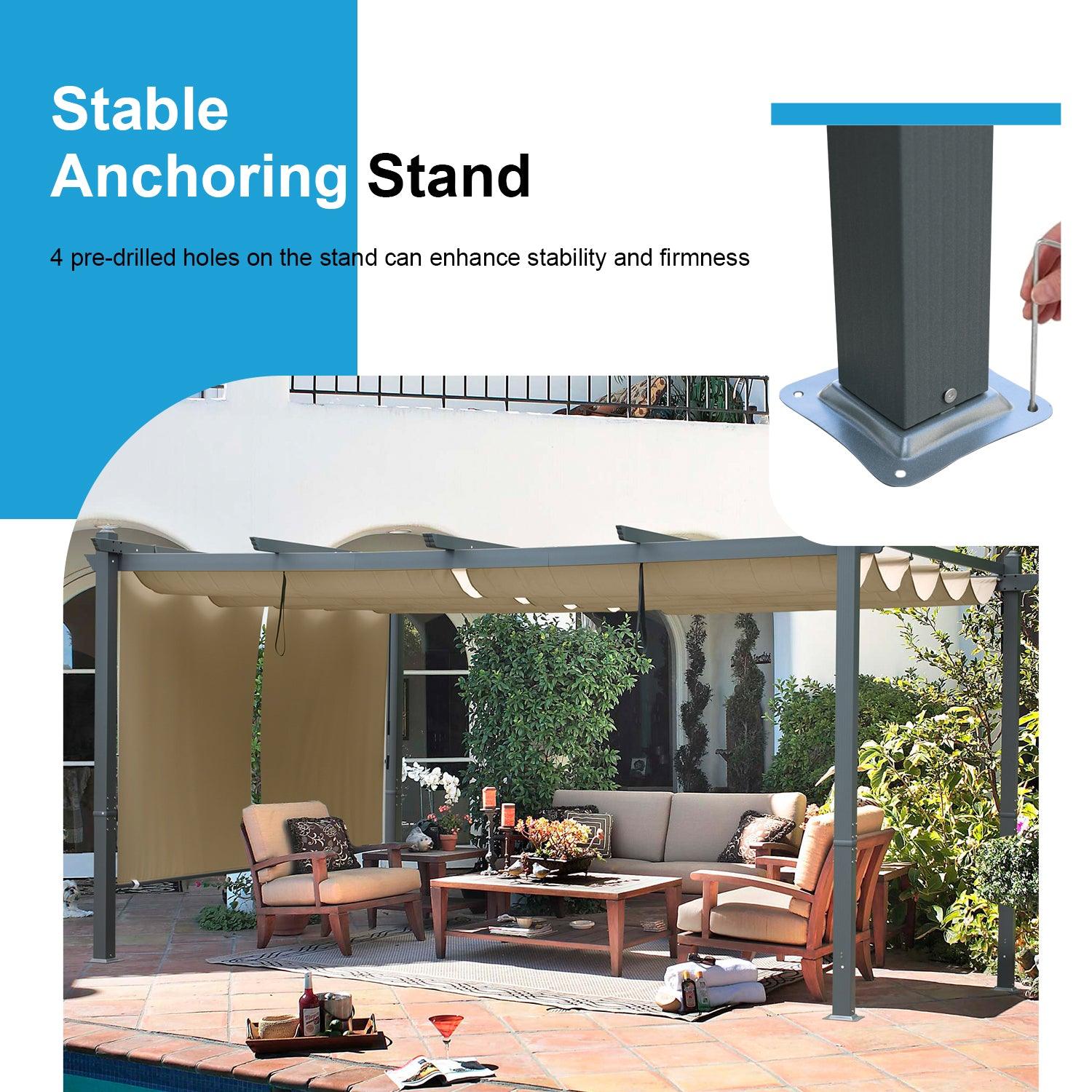 16x12 ft. Outdoor Pergola with Retractable Shade Canopy, Aluminum Frame, Roller Shade Curtain - Aoodor 