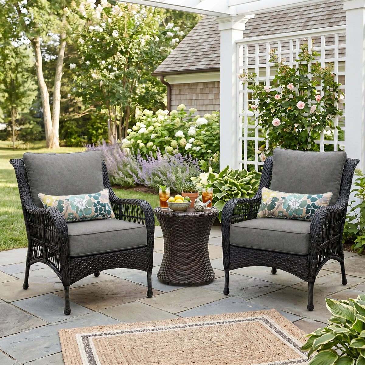 Outdoor Deep Seat Cushion Set with Lumbar Pillow, Charcoal