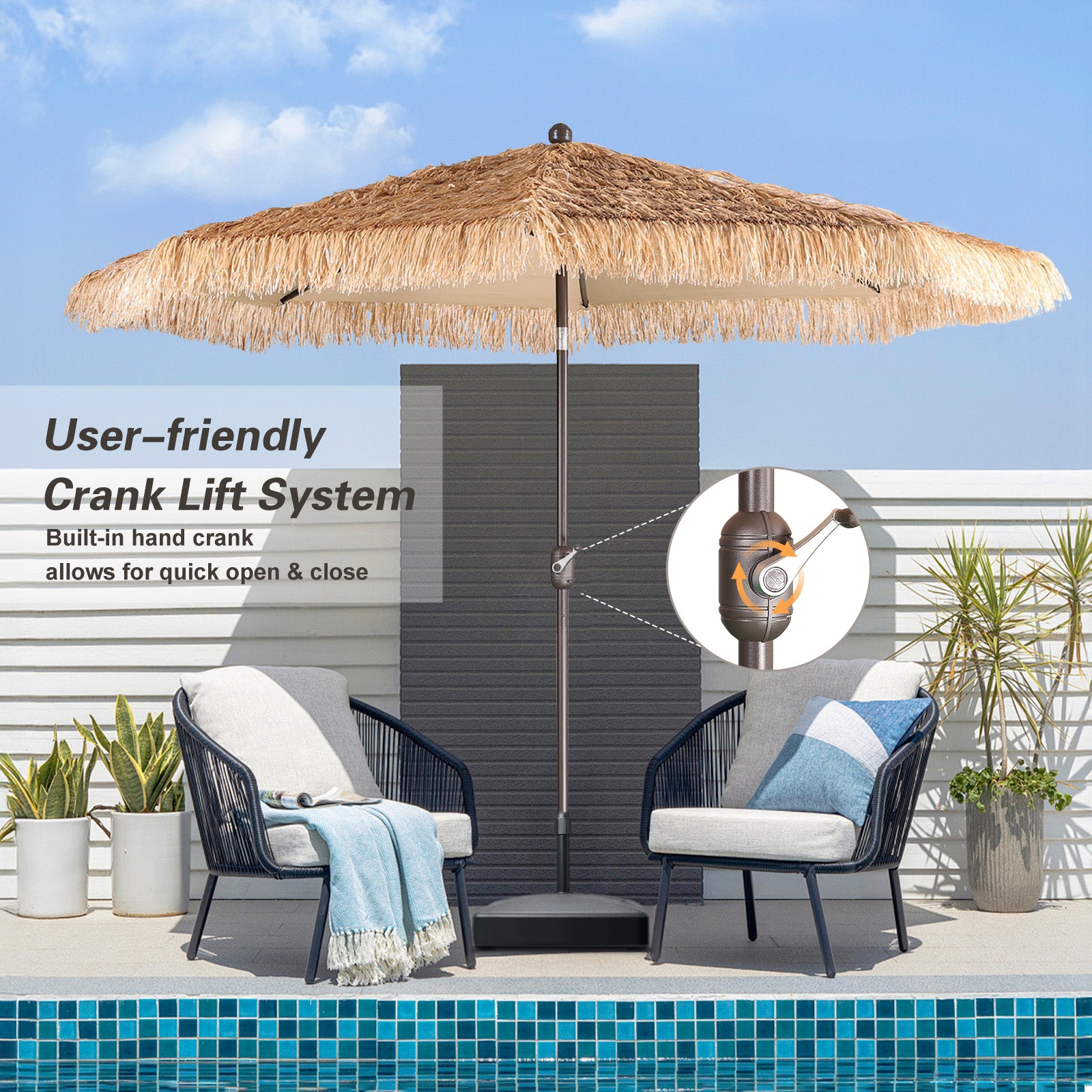 Patio Umbrella Thatched Outdoor Umbrella (No Base) - Aoodor 