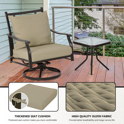 Outdoor Swivel Chair Set -  Two Chairs, One Glass Table, and Two Thick Cushions - Aoodor 