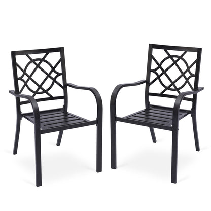 Patio Dining Chairs Set of 2, Stackable Metal Chairs, Geometric Pattern