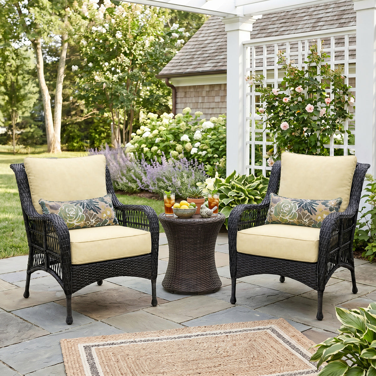 Outdoor Deep Seat Cushion Set with Lumbar Pillow, Cream Yellow