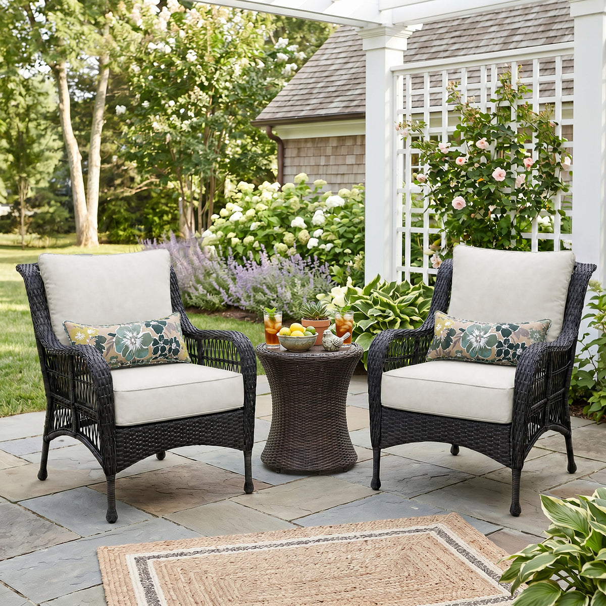 Outdoor Deep Seat Cushion Set with Lumbar Pillow, Light Gray