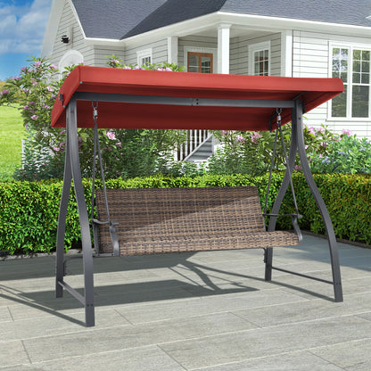 3-Seat Outdoor Rattan Patio Swing with Adjustable Canopy - Aoodor 