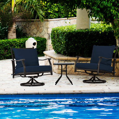Outdoor Swivel Chair Set -  Two Chairs, One Glass Table, and Two Thick Cushions - Aoodor 