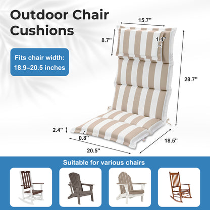 47x21x2.4 inch High Back Patio Chair Cushions with Headrest, Multi-Section, Beige Stripe
