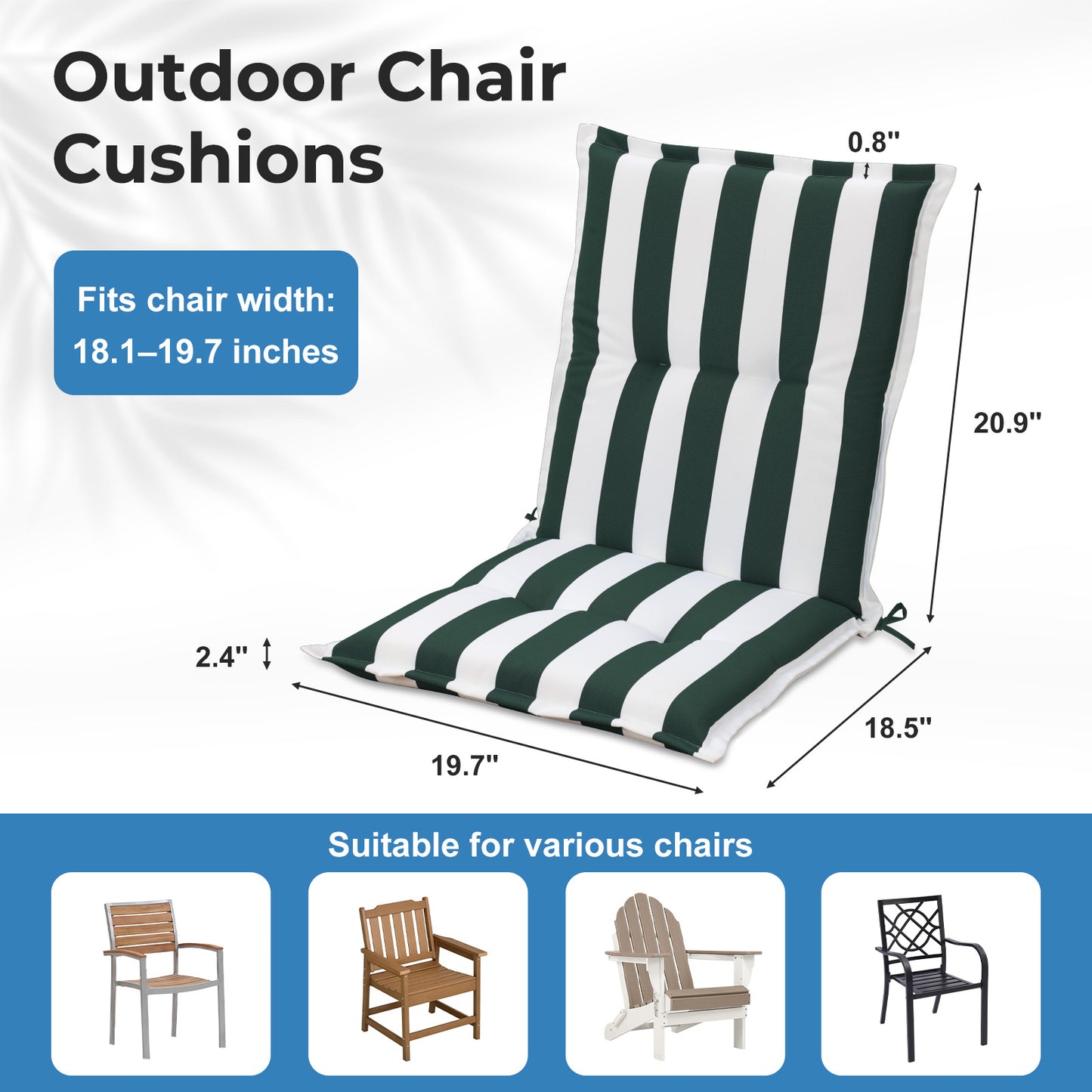 39x20x2.4 inch Outdoor Tufted Chair Cushions, Green Stripe