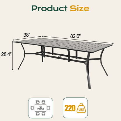 Patio Dining Table for 6, 83 inch Rectangular Metal Outdoor Patio Table with Umbrella Hole
