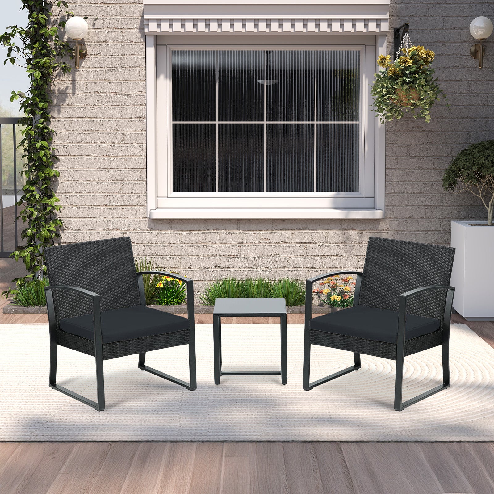 3-Piece Patio Furniture Set - Outdoor Rattan Wicker Chairs with Table, Sofa Set Including Cushions - Aoodor 