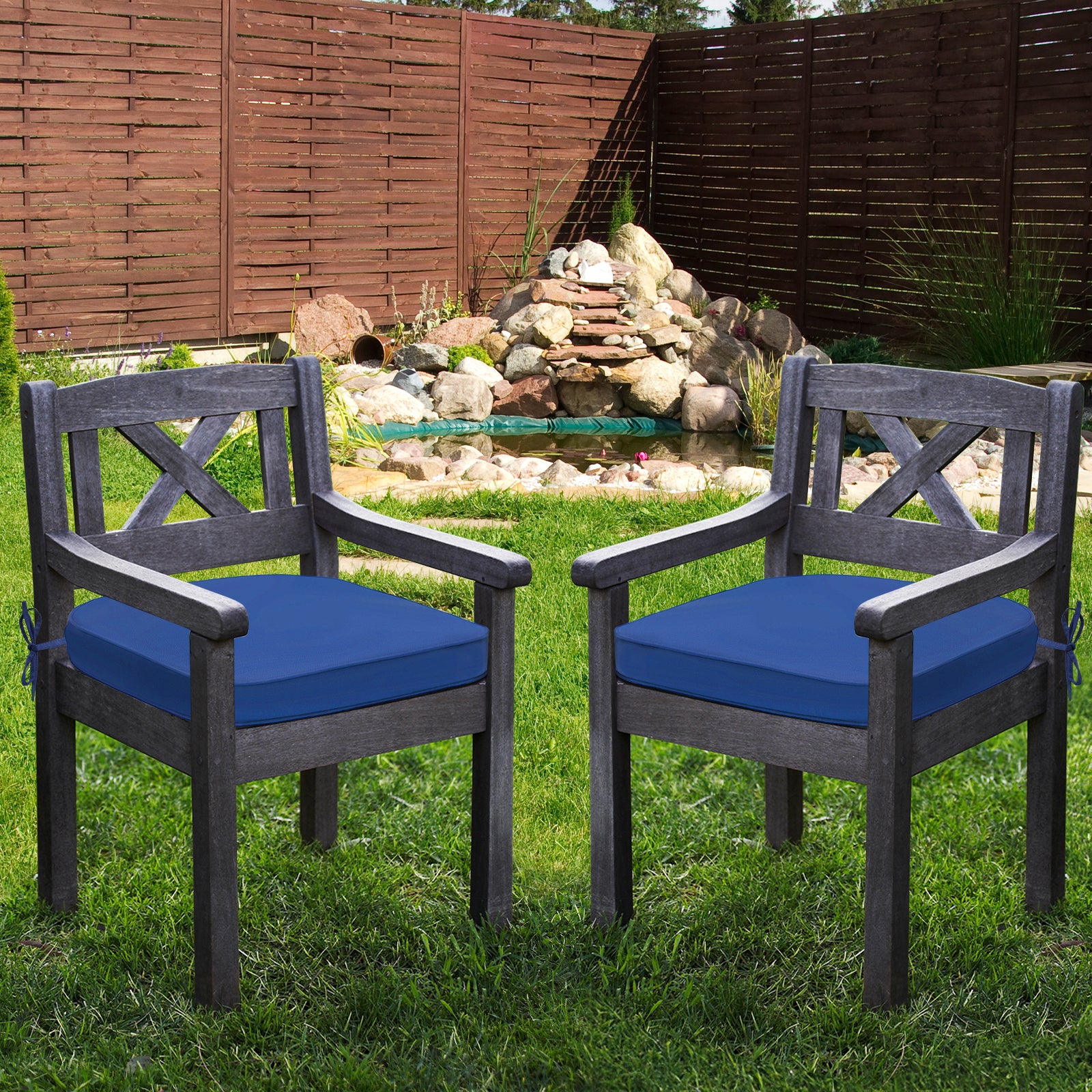 Outdoor Chair Cushion, Patio Seat Pad, Removable Cover with Hidden Zipper, Ties - Navy Blue - Aoodor 