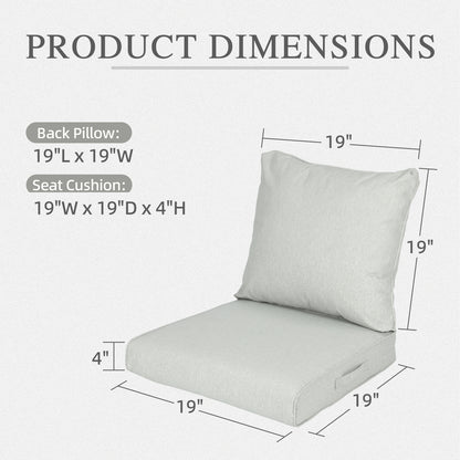 Outdoor Deep Seat Cushion Set, Waterproof Patio Chair Cushions, Light Gray