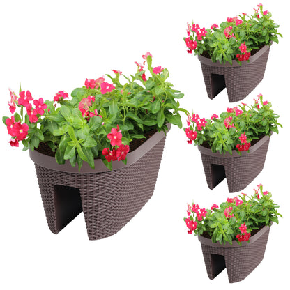 19.6 inch Balcony Rattan Pattern Railing Planter Box with Drainage Holes and Adjustable Brackets - Set of 4 - Aoodor 