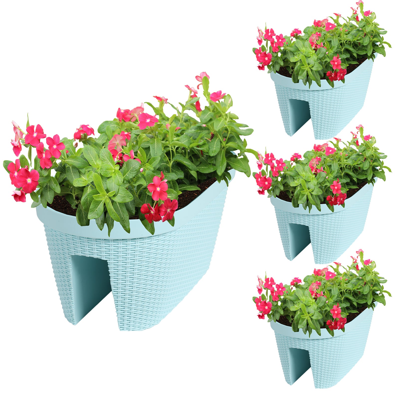 19.6 inch Balcony Rattan Pattern Railing Planter Box with Drainage Holes and Adjustable Brackets - Set of 4 - Aoodor 