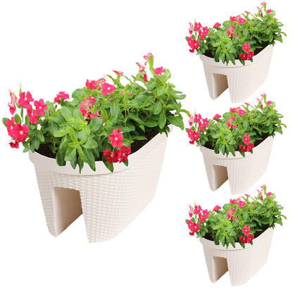 19.6 inch Balcony Rattan Pattern Railing Planter Box with Drainage Holes and Adjustable Brackets - Set of 4 - Aoodor 