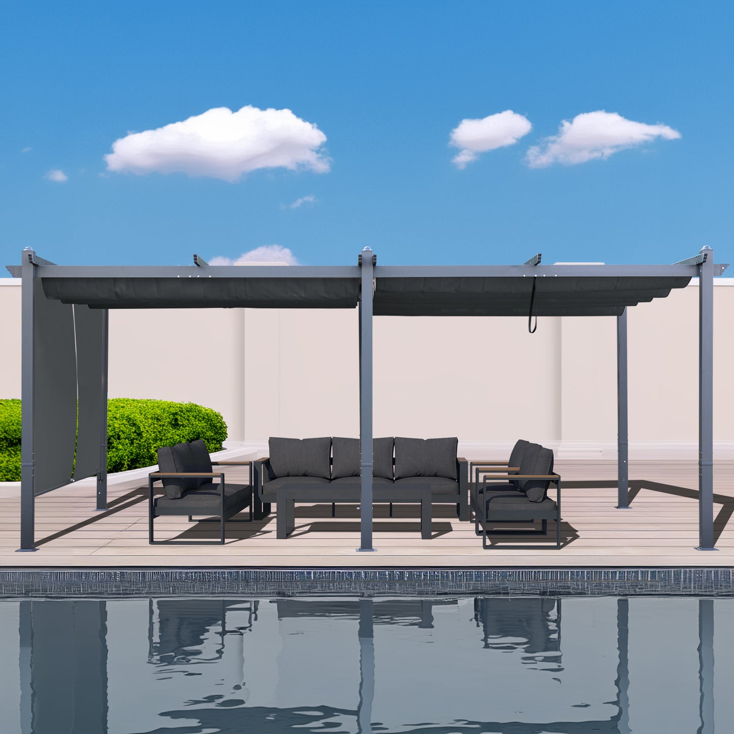 12x20 ft. Outdoor Pergola with Retractable Shade Canopy, Aluminum Frame, Roller Shade Curtain - Aoodor 