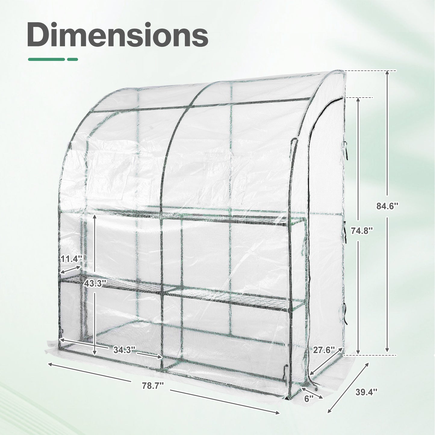 7x3x7 ft. Lean to Greenhouse for Outdoors, Portable Walk-in Greenhouse - Aoodor 