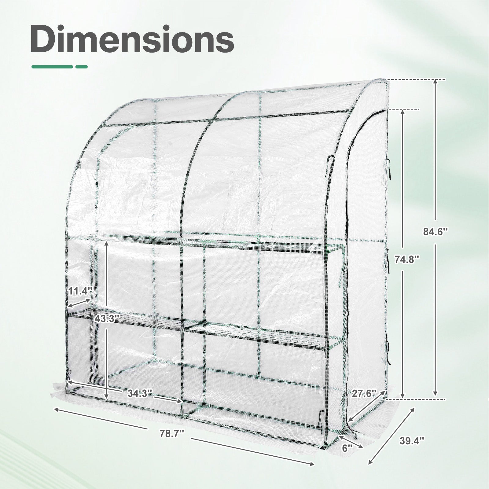 7x3x7 ft. Lean to Greenhouse for Outdoors, Portable Walk-in Greenhouse - Aoodor 