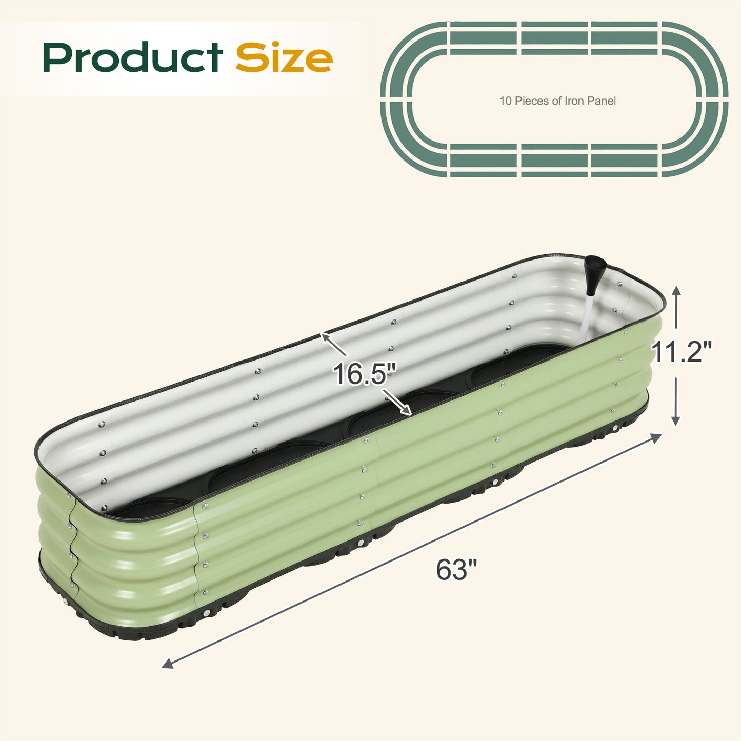 11" Tall Galvanized Raised Garden Bed, Self-Watering Planter Box - 63"x16.5"