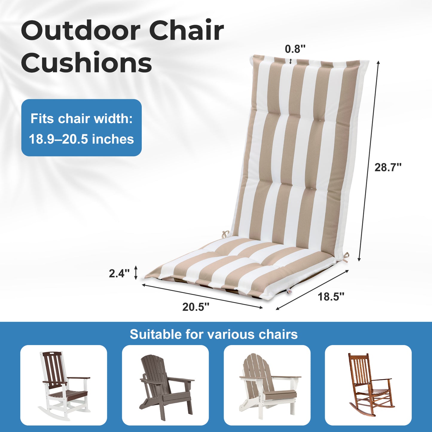 47x21x2.4 inch High Back Tufted Patio Chair Cushions, Beige Stripe