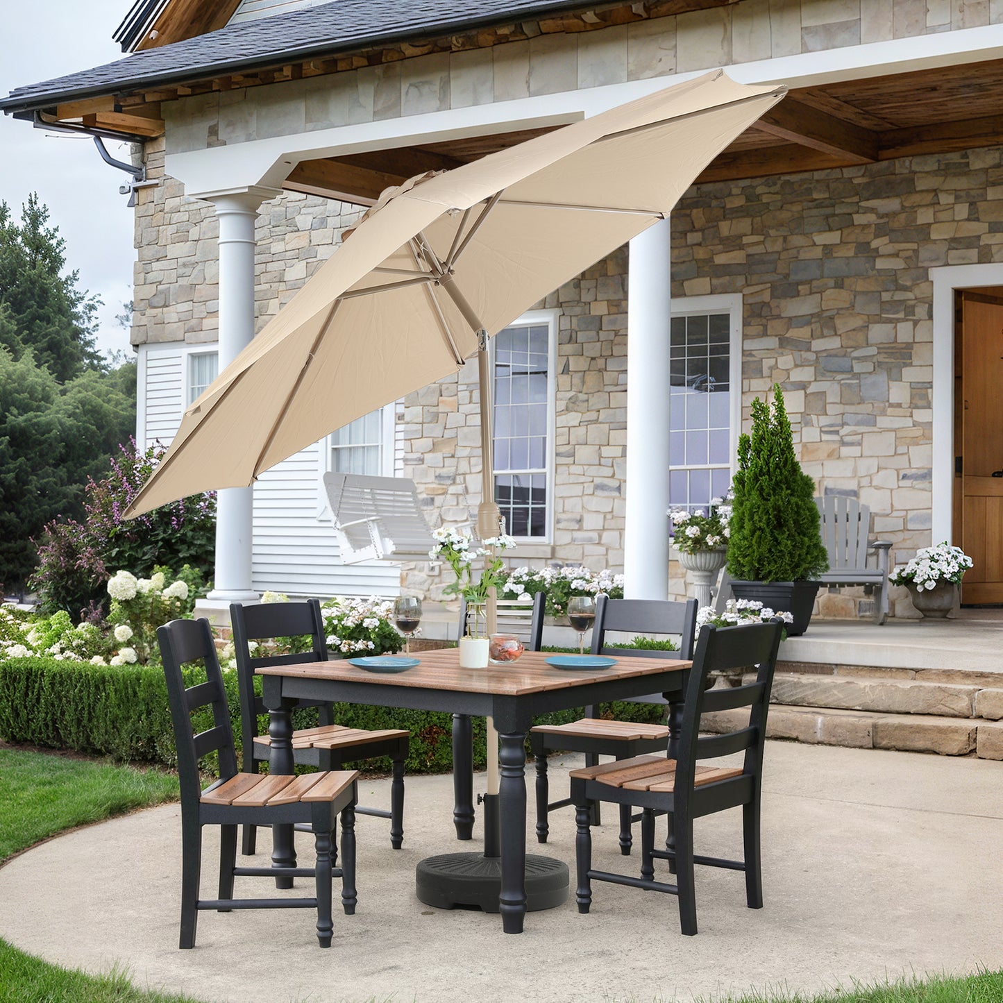 9 ft. Outdoor Patio Market Umbrella with 8 Sturdy Ribs, Push Button Tilt and Crank - Aoodor 