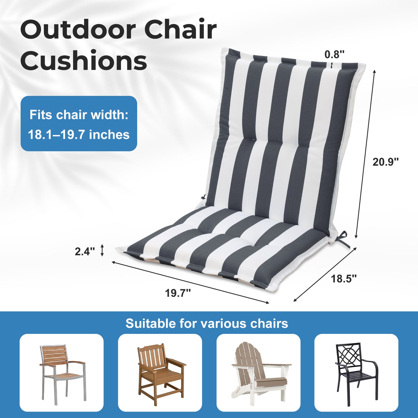 39x20x2.4 inch Outdoor Tufted Chair Cushions, Grey Stripe