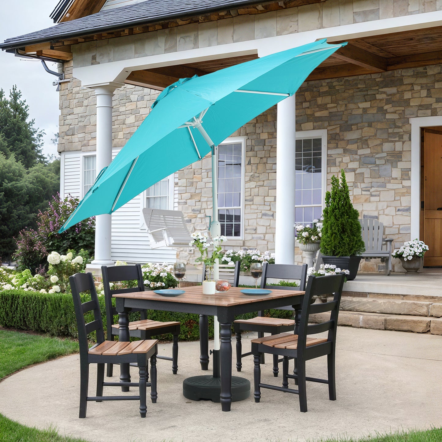 9 ft. Outdoor Patio Market Umbrella with 8 Sturdy Ribs, Push Button Tilt and Crank - Aoodor 