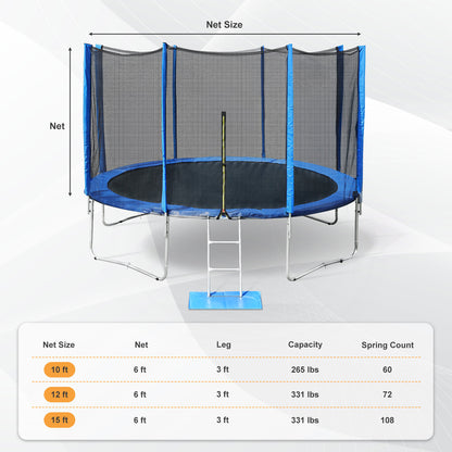 Outdoor Trampoline, Recreational Trampoline with Enclosure Outer-Safety Net and Ladder for Kids - Aoodor 