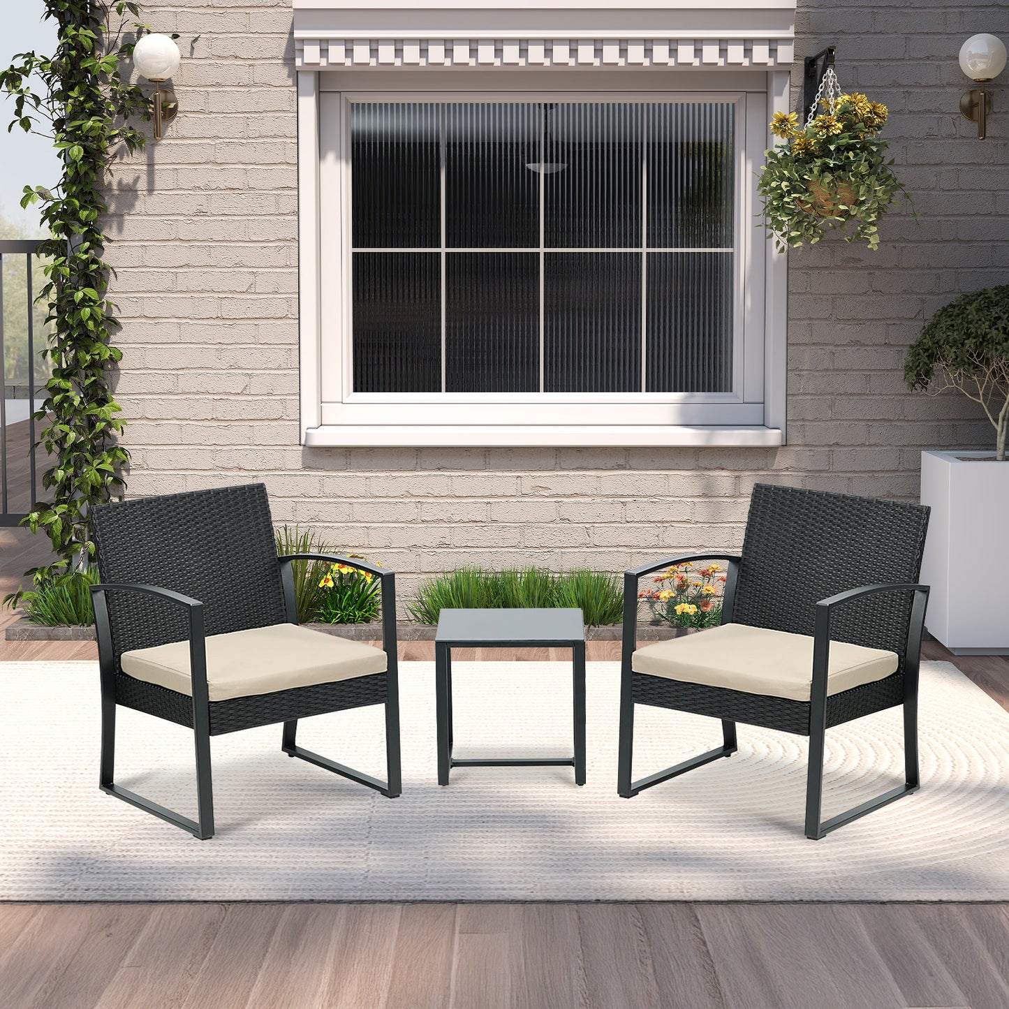 3-Piece Patio Furniture Set - Outdoor Rattan Wicker Chairs with Table, Sofa Set Including Cushions - Aoodor 