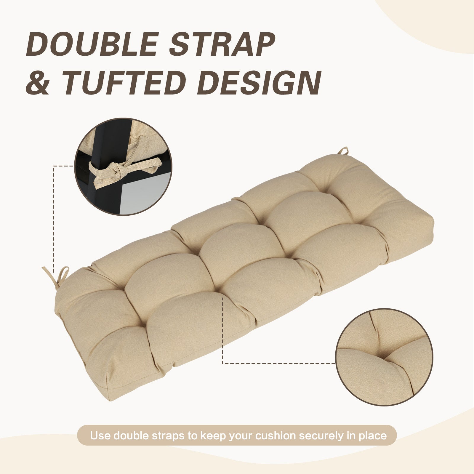 Outdoor Polyester Tufted Bench Cushion, Water & Fade Resistant, Khaki - Aoodor 