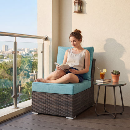 Aoodor Patio Armless Sofa with Turquoise Cushions: Modern Outdoor Living