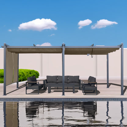12x20 ft. Outdoor Pergola with Retractable Shade Canopy, Aluminum Frame, Roller Shade Curtain - Aoodor 