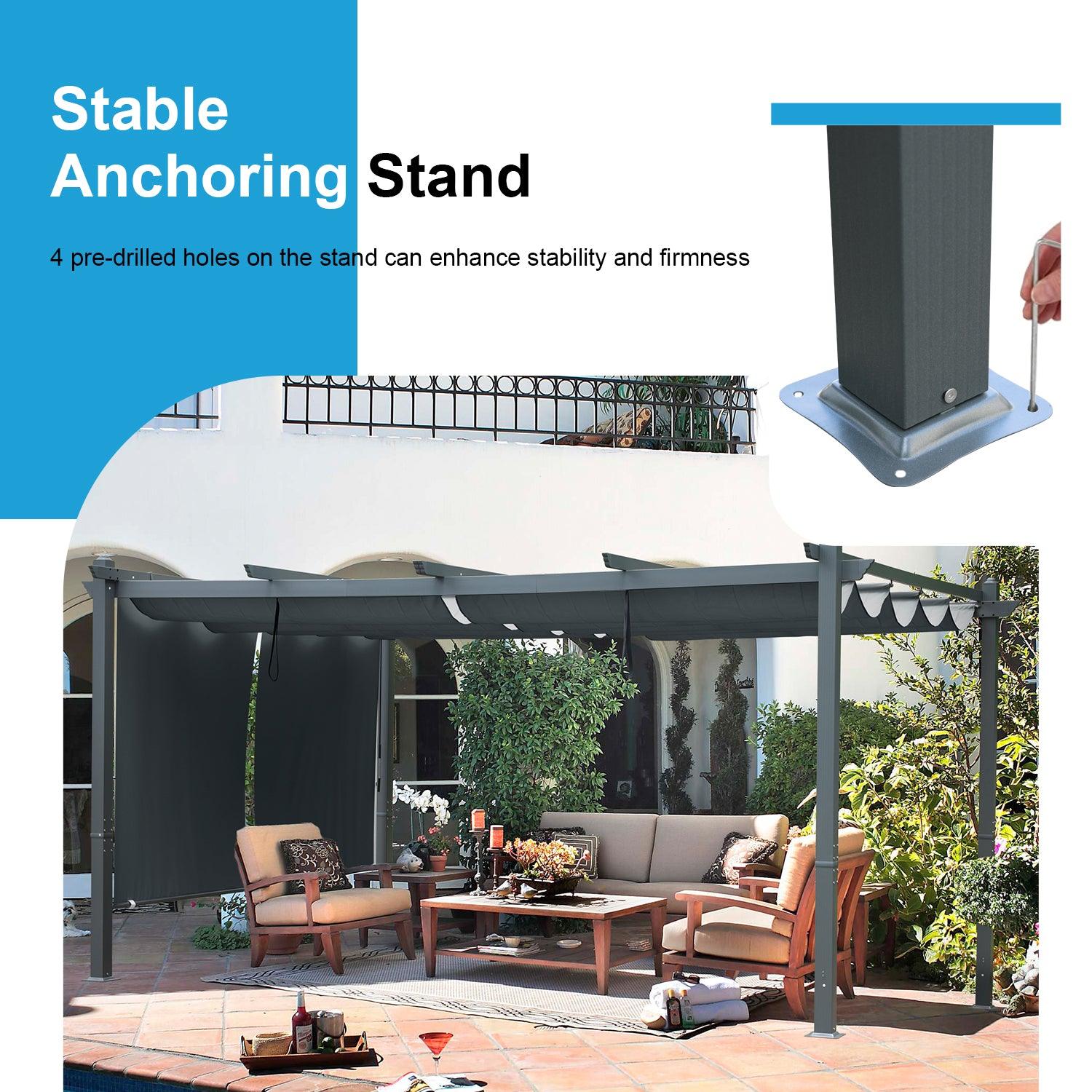 16x12 ft. Outdoor Pergola with Retractable Shade Canopy, Aluminum Frame, Roller Shade Curtain - Aoodor 