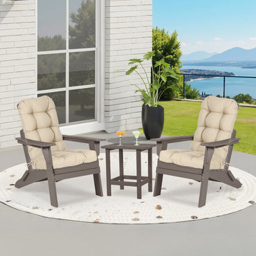 Outdoor High Back Tufted Adirondack Chair Cushion, Patio Rocking Chair Cushions with Ties, Set of 2, Khaki