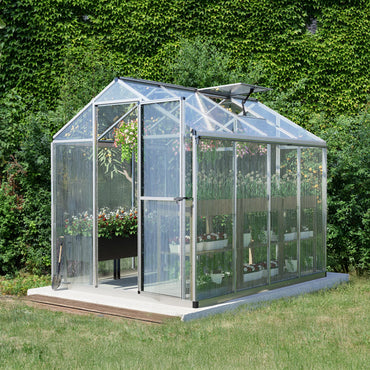 6x8/6x10 ft. Walk-in Polycarbonate Greenhouse with Roof Vent and Door lock