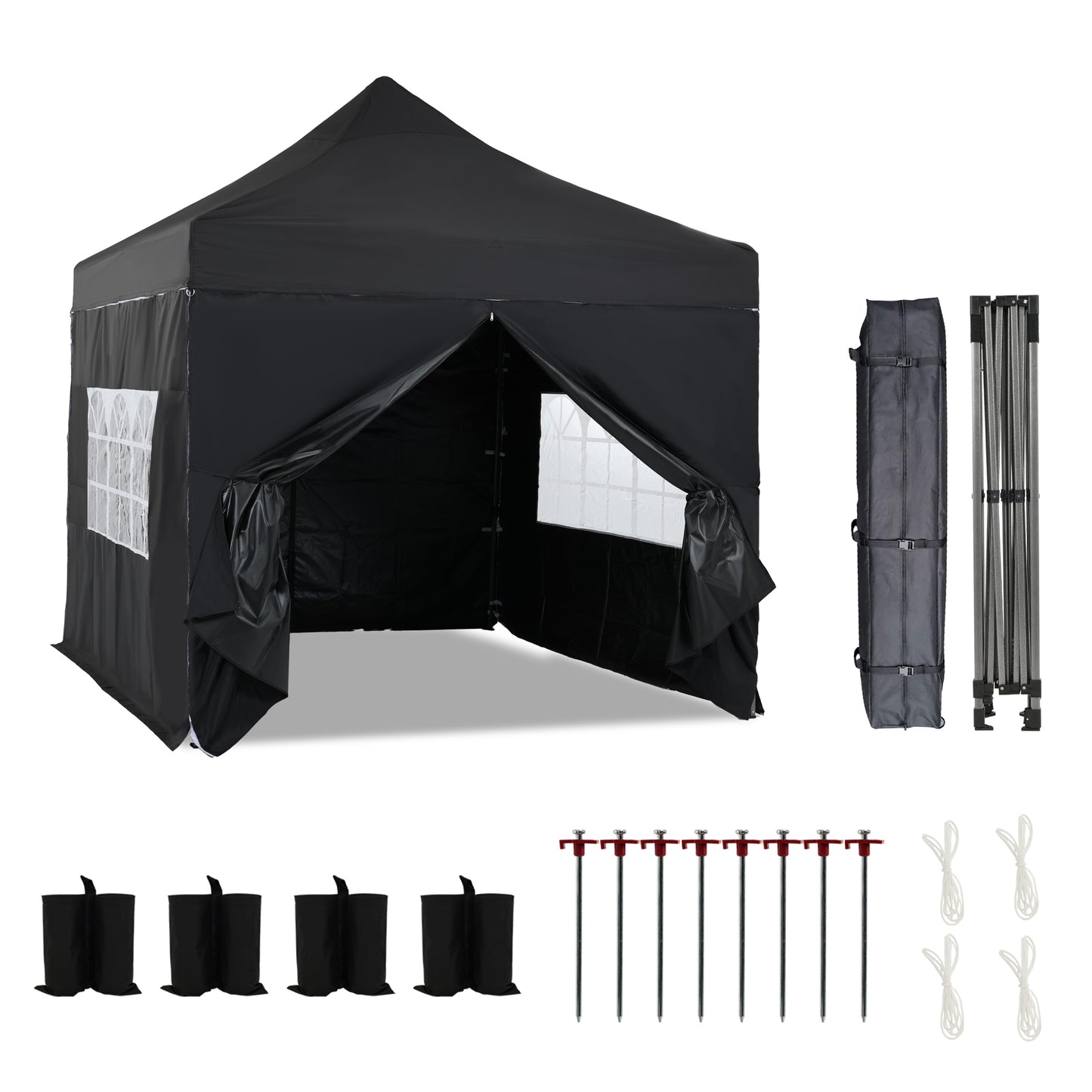 10x10 ft. Pop Up Canopy Tent with Windows Sidewalls and Wheeled Bag - Aoodor 